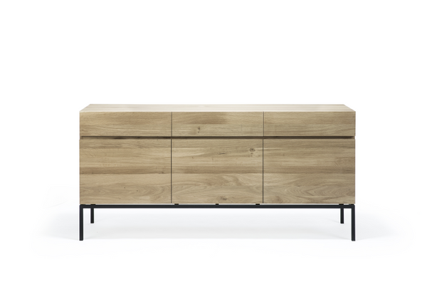 [3551115] Oak Ligna sideboard-3 doors/3 drawers-black metal